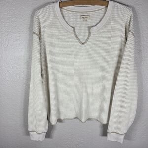 Madewell Waffle Knit Split Neck Thermal Top Size M White Longg Sleeves